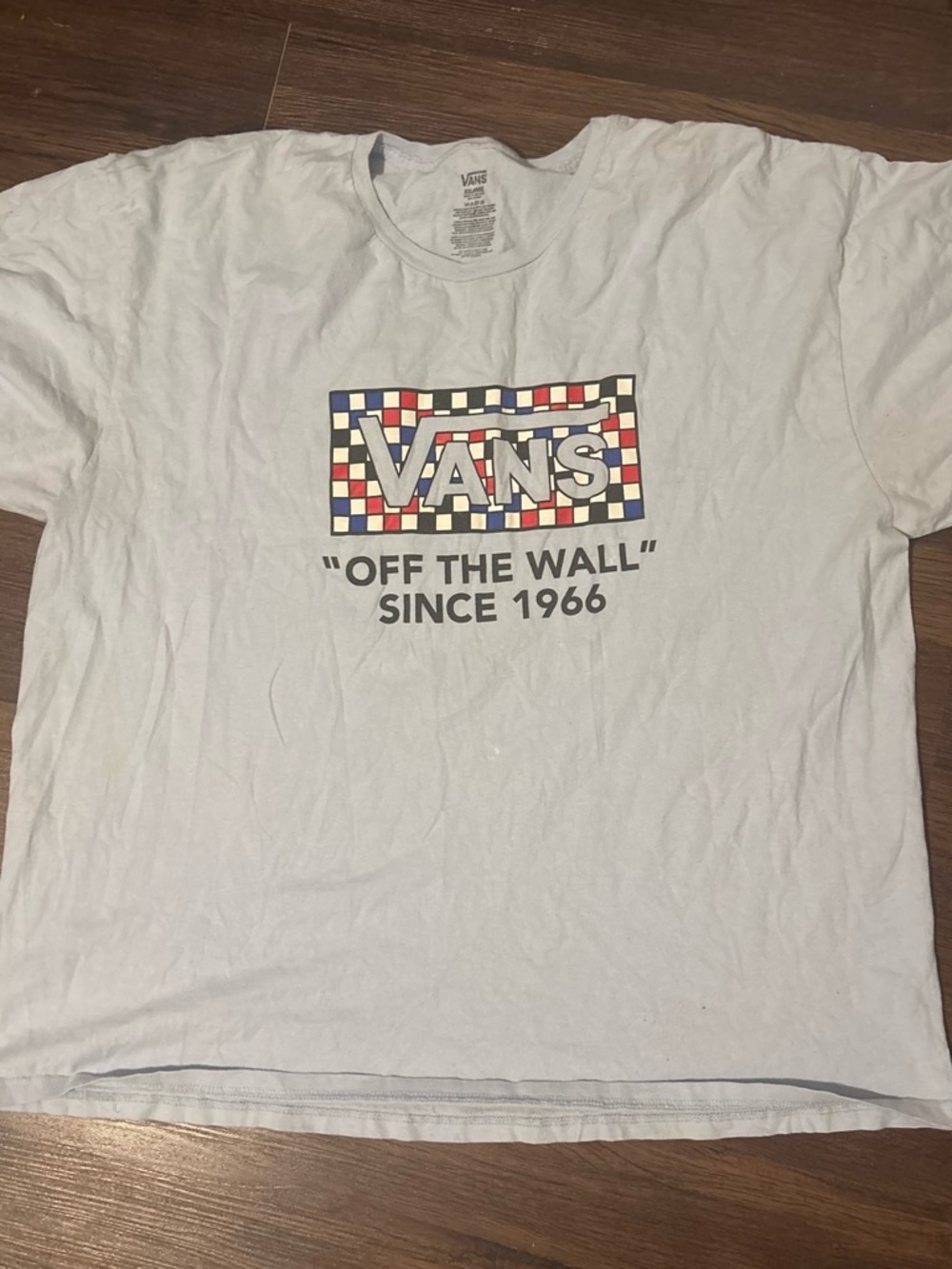 Vans White Short Sleeve T‑Shirt with Red & Blue Checker Logo